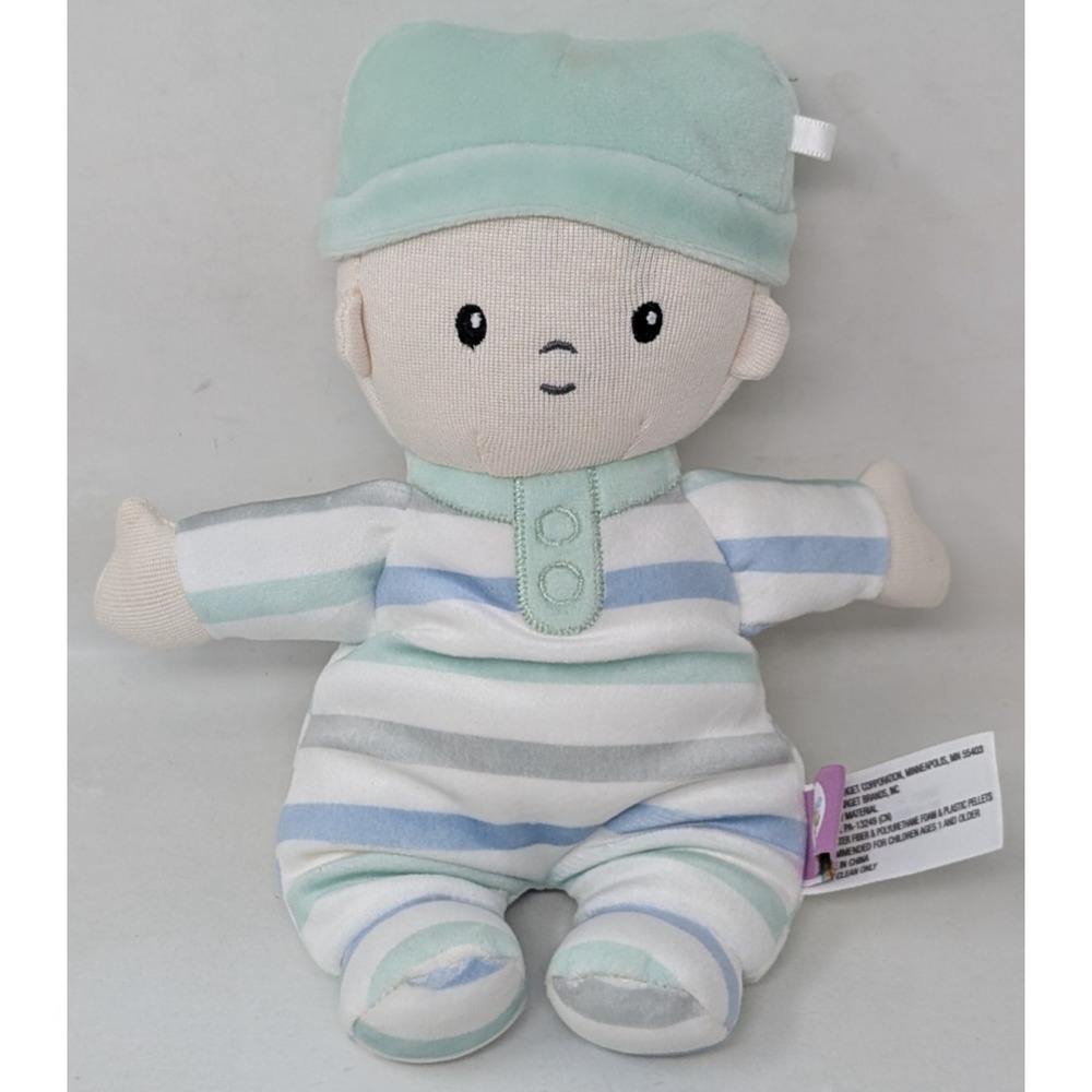Gigglescape Giggle‎ Scape Baby Doll Boy Striped Blue Green Gray Soft Plush Lovey